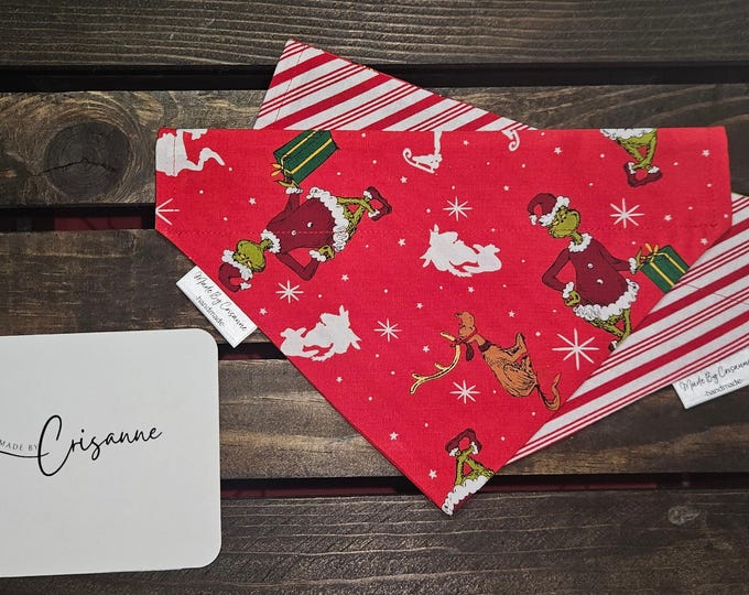Featured listing image: Red Starry Night Grinch Pet Bandana | Christmas