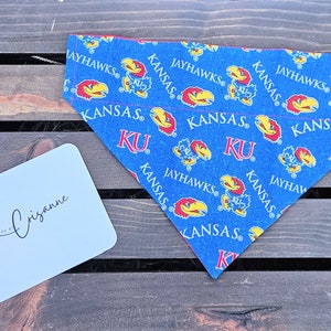 thumbnail image 2 of KU Jayhawks Dog Bandana – University Of Kansas – Blue – Made In USA – Pet Scarf 2 of 4