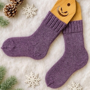 Hand Knit pure 100 pc Alpaca purple color vanilla Wool Socks: Nordic Winter Gift for him/her, exclusive handwork, warm, soft knitted socks