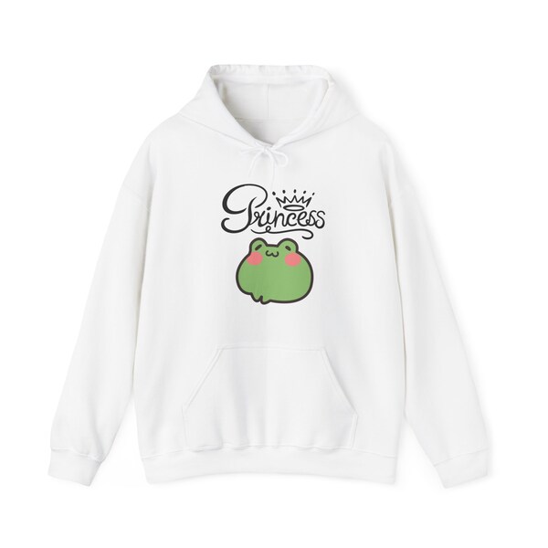 Frog and the princess hoodie/ frog style /mental health hoodie / attractive price / queen B design / green look pullover / white pulli