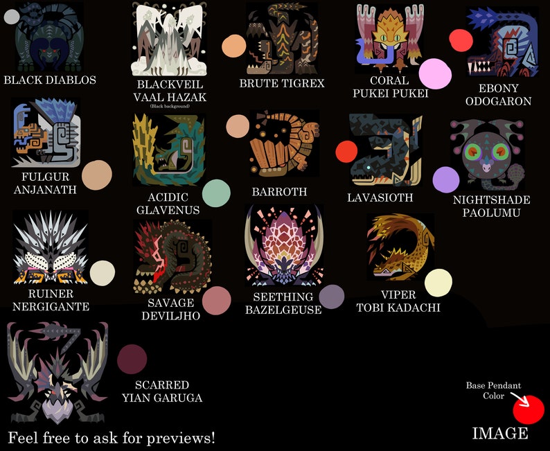 Monster Hunter World ALL Monsters Pendants Etsy