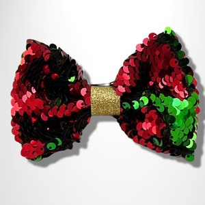 JOLLY BOW TIE - Red and Green Sequin Dog Bow - Christmas Dog Bow Tie - Reversible Sequin Bow Tie for Dogs - Holiday Pet Collar Bow Tie