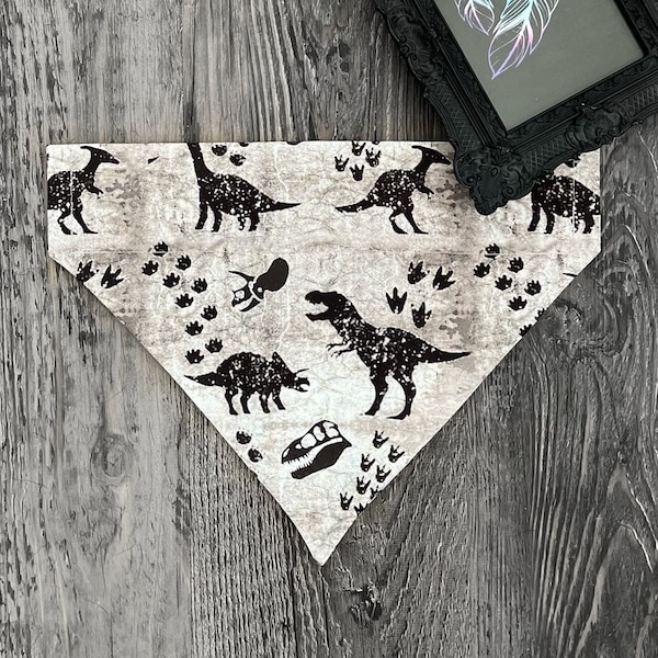 REX BANDANA - Dinosaur Dog Bandana - Dino Fossil Bandana - Jurassic Dog Bandana - Over The Collar or Tie On Bandana - Stone Pattern Bandana