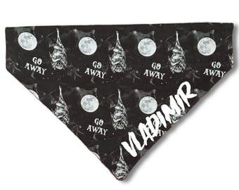 Gothic Vampire Bat Dog Bandana: Halloween Dog Bandana with Name, Moon Pet Bandanna, Over The Collar or Tie On