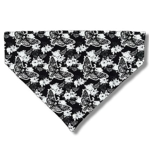 Dread Bandana - Death's Head Hawkmoth Dog Bandana, Gothic Floral Fabric Bandana, Over The Collar or Tie On Pet Bandana, Insect Bandanna