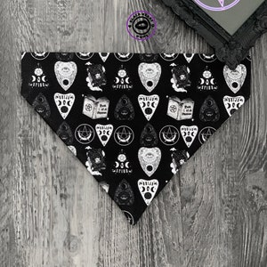 OUIJA BANDANA - Ouija Board Dog Bandana - Ouija Planchette Bandana - Goth Dog Bandana - Over The Collar or Tie On Bandana- Pentagram Bandana