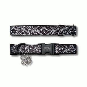 Gothic Spider Web Dog Collar: Spooky Halloween Pattern, Black Metal & Nylon, Collar With Name