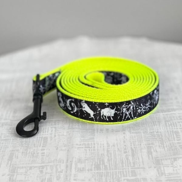 ORION LEASH - Zodiac Dog Leash - Astrology Dog Leash - Neon Yellow Nylon Leash - Personalized Pet Leash - Constellation Dog Leash