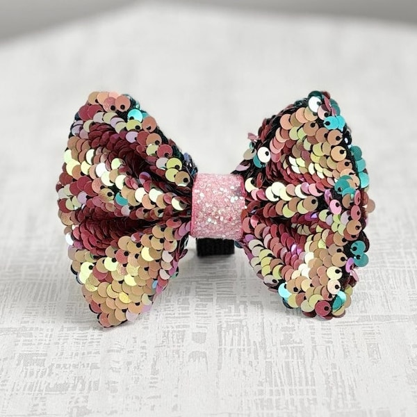 RARITY BOW TIE - Pink and Blue Sequin Dog Bow Tie - Reversible Sequin Bow Tie - Girly Dog Collar Bow Tie - Sparkly Pet Bow Tie - Girly Bow