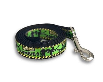 Zombie Dog Leash: Biohazard Caution Tape Pattern, Custom Nylon Lead, Small or Large Sizes
