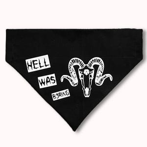 Gothic Baphomet Dog Bandana: Satanic Goat Skull Print, Tie On or Over The Collar Style