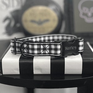 ZERO - Black and White Plaid Dog Collar - 3/8&quot; 5/8&quot; 1&quot; or 1.5&quot; Wide Handmade Pet Collar - Dog Collar With Name - Punk Collar For Dogs