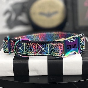 JADE - Rainbow Leopard Dog Collar - Custom Metal Buckle Standard Dog Collar - Colorful Animal Print Collar - Personalized Collar for Dogs
