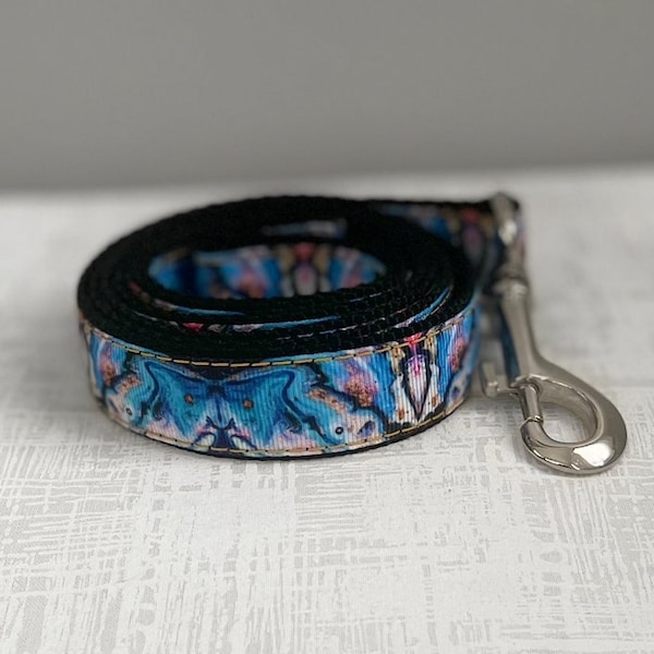 CALYPSO LEASH - Blue Geode Dog Leash - Marble Dog Leash - Black Nylon Dog Leash - Agate Pattern Dog Leash - Custom Pet Leash - Silver Leash