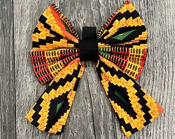 RAFIKI SAILOR BOW - Orange African Kente Dog Bow Tie - Dog Collar Bow Tie - Dog Collar Accessories - Sailor Dog Bow - Ethnic Pet Bowtie