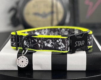 ORION - Neon Zodiac Dog Collar - Astrology Standard Pet Collar - Personalized Black Metal Buckle Collar - Celestial Constellation Collar