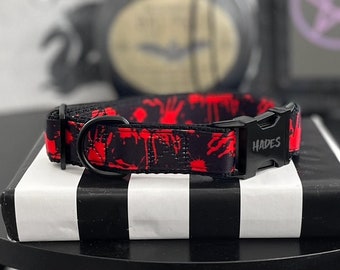 DESPAIR - Blood Splatter Dog Collar - 3/8" 5/8" 1" or 1.5" Gory Horror Collar - Engraved Black Buckle Standard Dog Collar - Gothic Collar