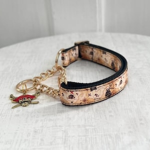 Collar de tela con diseño de mapa del tesoro de 1,6 cm, 2,5 cm o 3,8 cm, cadena dorada y hebilla personalizada.