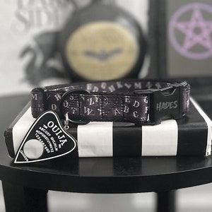 OUIJA - Ouija Board Dog Collar - 3/8" 5/8" 1" or 1.5" Gothic Spirit Board Collar - Black Buckle Standard Dog Collar - Halloween Dog Collar