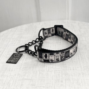 FATE Martingale - Mystic Tarot Card Martingale, 5/8" 1" 1.5" Fabric or Black Chain Martingale Dog Collar, Goth Tarot Deck Dog Collar