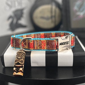 KANALOA - Hawaiian Tiki Dog Collar - Polynesian Tropical Standard Dog Collar - Island Tribal Pattern Collar With Personalized Buckle