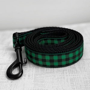 CORREA DE PINO - Correa para perro con cuadros verdes de búfalo - Correa de nailon resistente de 1,6 cm o 2,5 cm con cierre metálico - Correa personalizada para mascota con nombre personalizado
