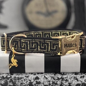 MUSE - Pegasus Dog Collar - Gold Key Pattern Standard Collar - Fashion Pet Collar - Plastic or Metal Buckle Collar - Metallic Gold Collar