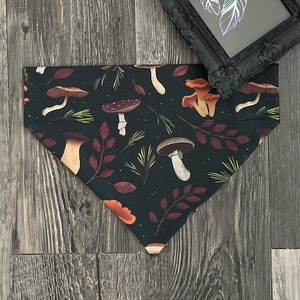 EDEN BANDANA - Mushroom Dog Bandana - Nature Dog Bandana - Over The Collar or Tie On Bandana - Earthy Pet Bandana - Forest Pattern Bandana