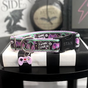 TIMBER - Kawaii Gamer Dog Collar - Video Game Collar for Dogs - Collar with Personalized Buckle - 3/8 5/8" 1" or 1.5" Gaming Pattern Collar