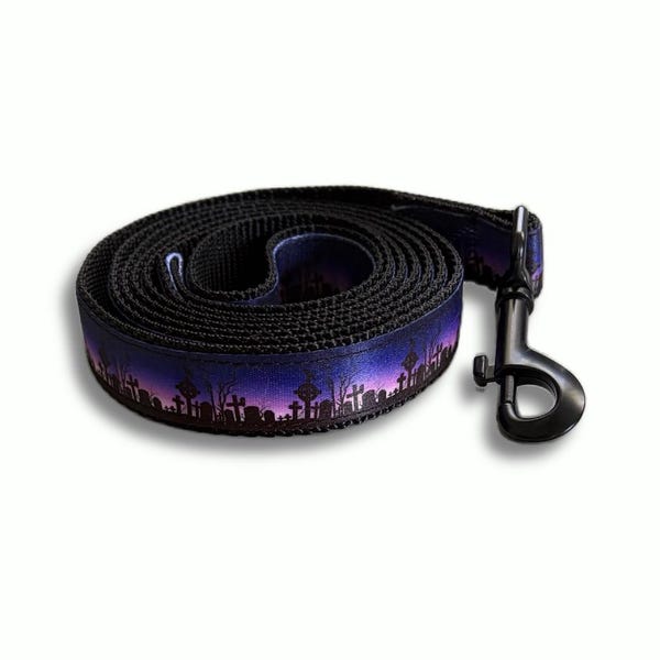 Gothic Cemetery Dog Leash: Halloween Nylon Pet Leash With Traffic Handle,  Personalized Spooky Dog Accessory