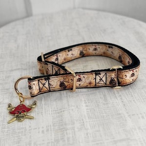 Collar pirata para perro HOOK de ajuste limitado - Mapa del tesoro - Collar pirata Martingala de 1" o 1.5" - Hecho a mano