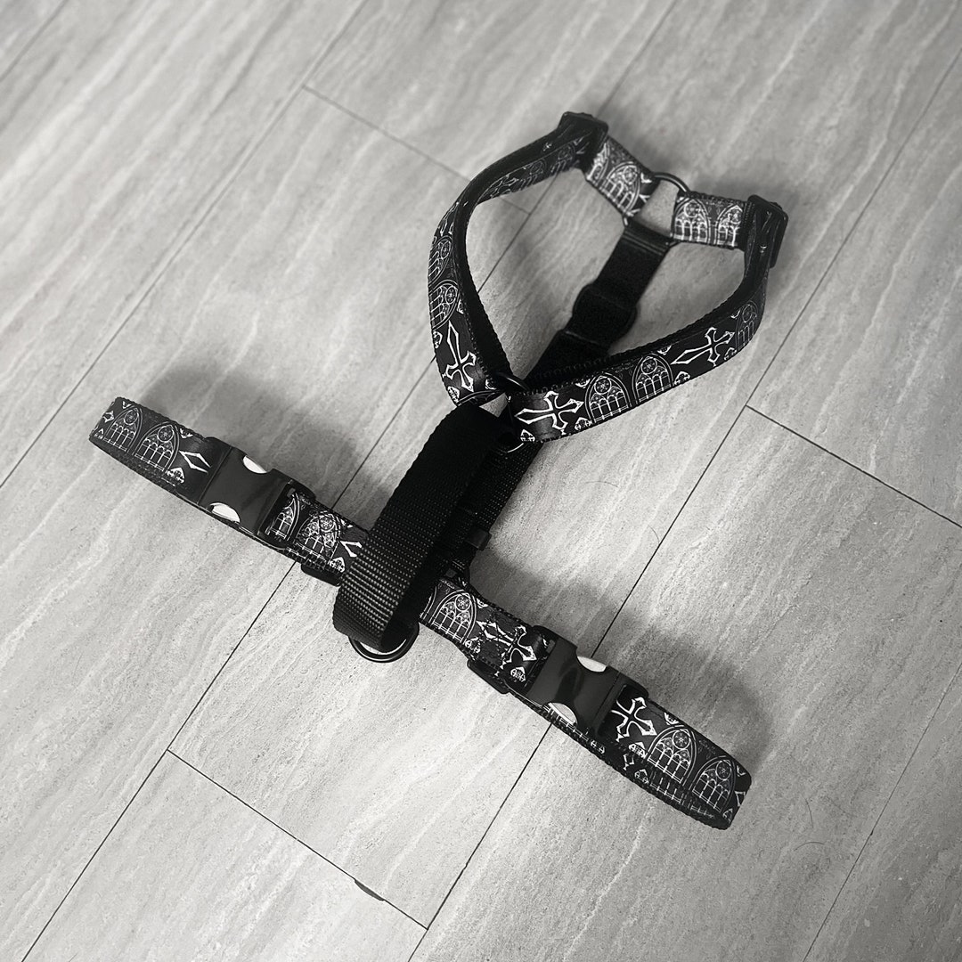 COVEN HARNESS Gothic Cross and Cathedral Window Dog Harness Y Shape Dog