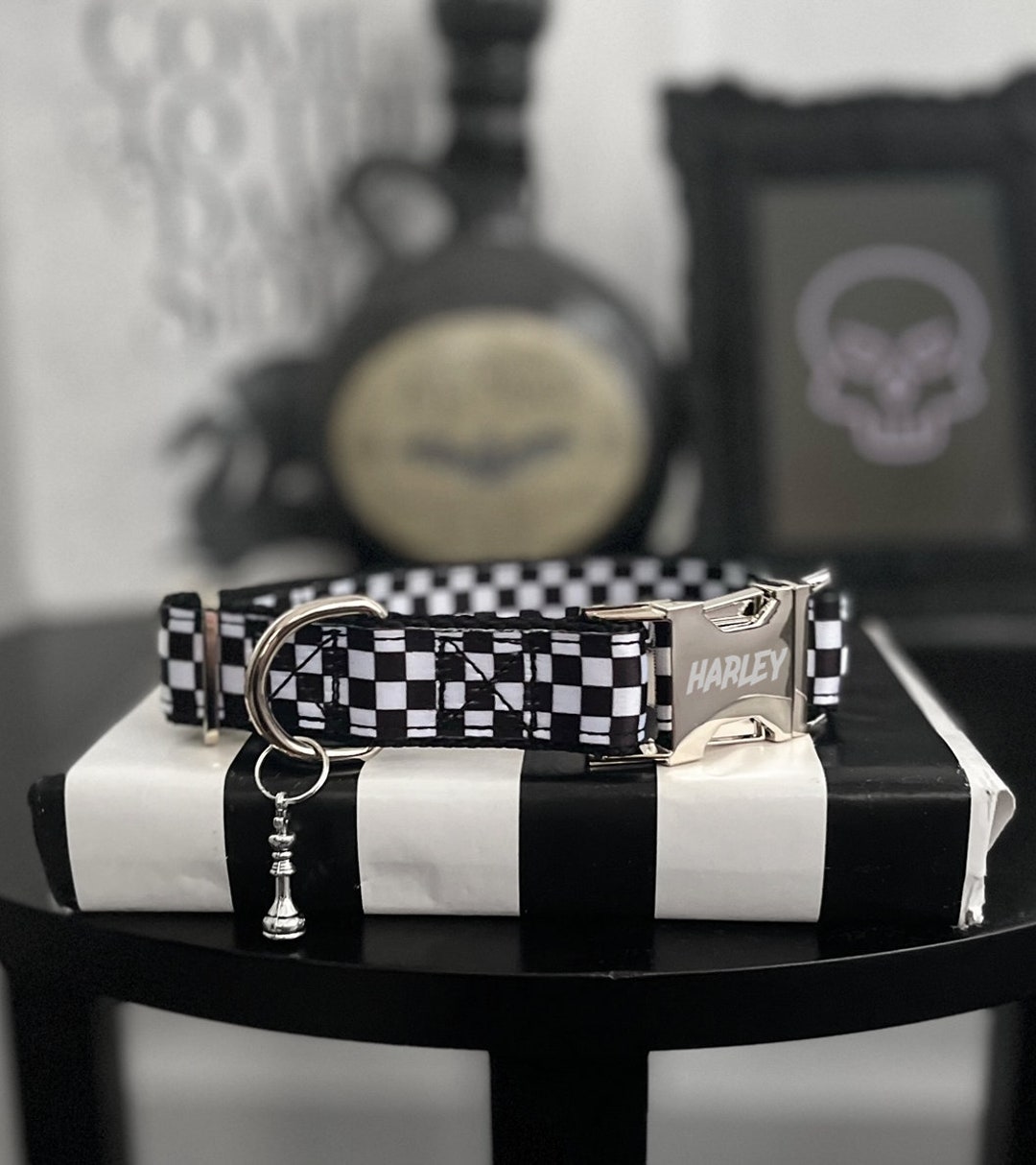 MATE Checkered Dog Collar 3/8 5/8 1 or 1.5 Punk Standard Dog Collar