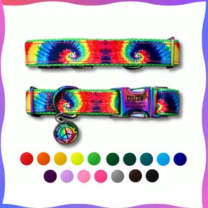 Custom Rainbow Swirl Tie Dye Dog Collar: Pick Your Nylon Fabric and Metal Hardware, Optional Engraved Buckle