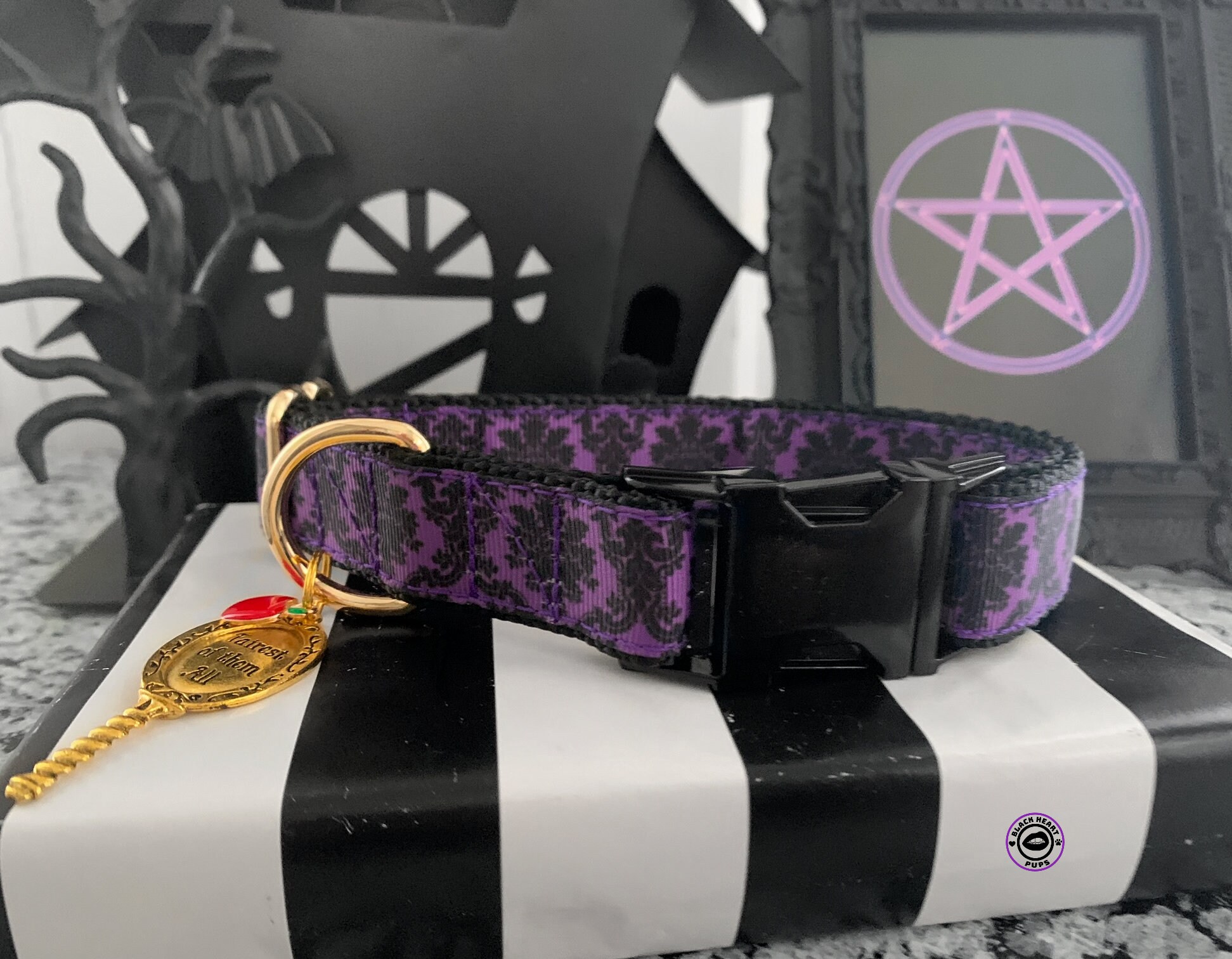 Goth Dog Collar
 FAIREST Purple and Black Damask Dog Collar Gothic Dog Etsy