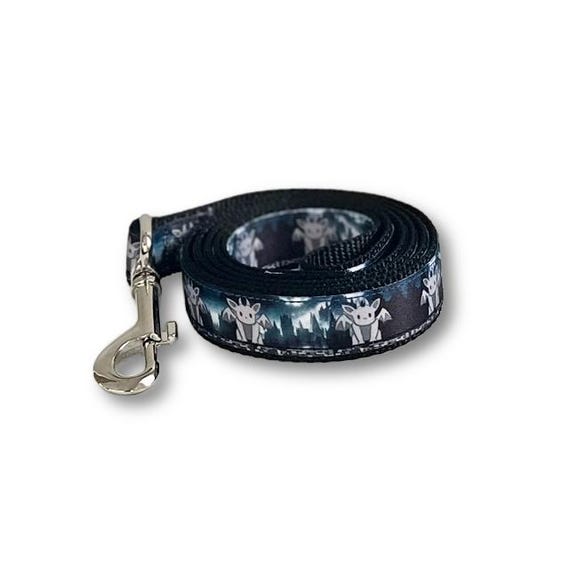 Gothic Gargoyle Dog Leash: Spooky Dog Walking Gear, Optional Nylon Traffic Handle & Pet Name