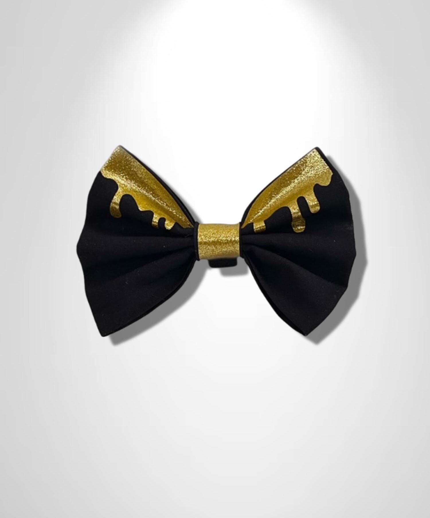 Gold Drip Dog Bow Tie Glitter Pet Collar Accessory, Elastic Bow, 3" 4" Or 5" Sizes