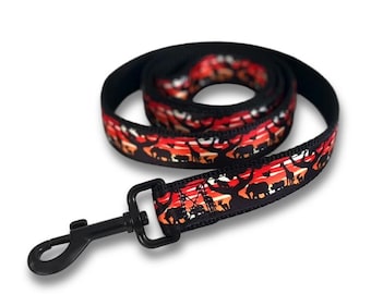 African Safari Dog Leash: Sunset Sahara Desert Pattern, Durable Black Nylon, Personalized Options