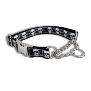 Punk Dödskalle Martingale Hundhalsband: Halloween Skelettmönster, Tygögla eller Silvermetallkedja, Spänne som tillval