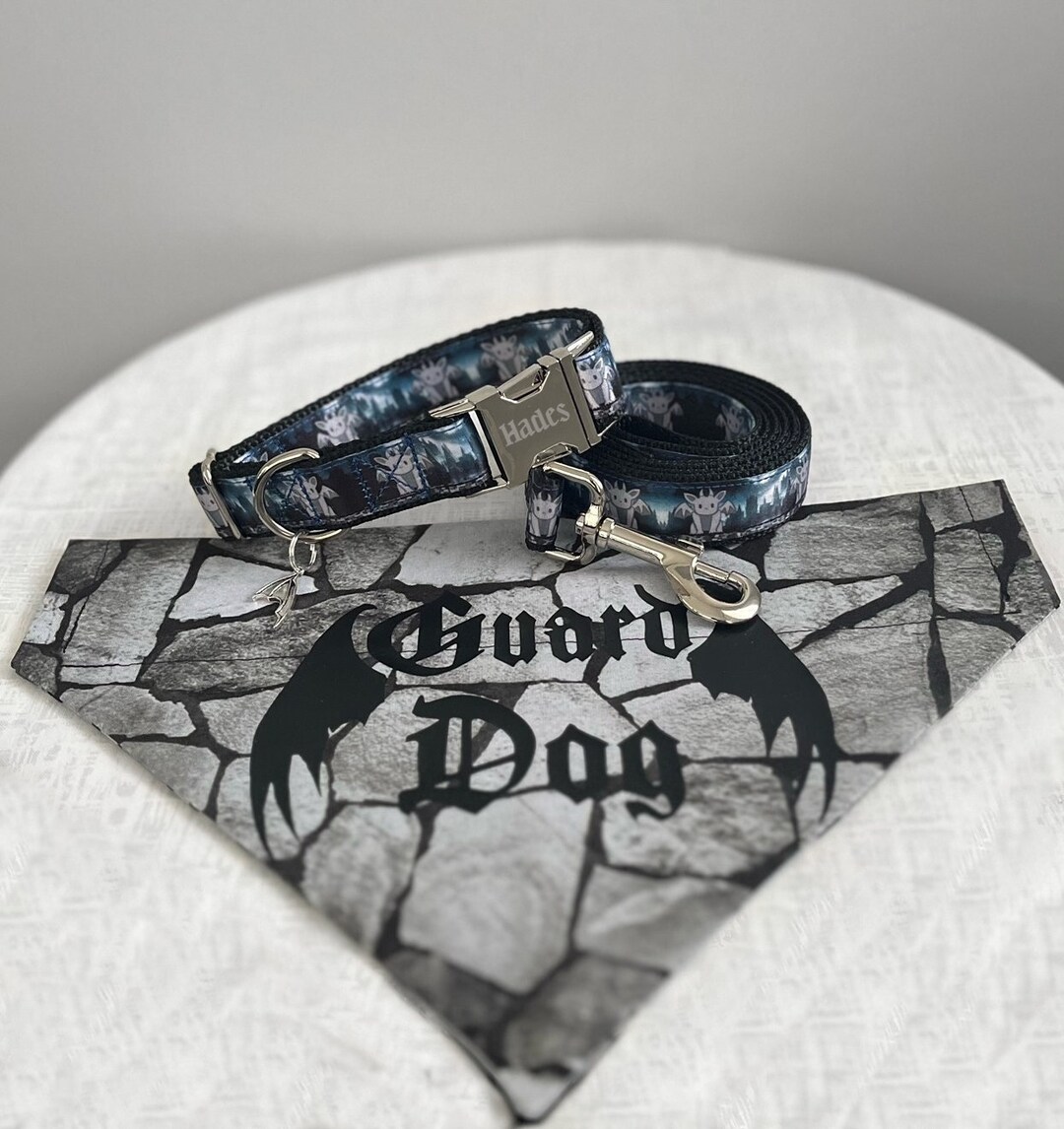 GUARDIAN SET Gargoyle Dog Collar and Leash Set 3 Piece Gothic Dog Collar Set Guard Dog Collar