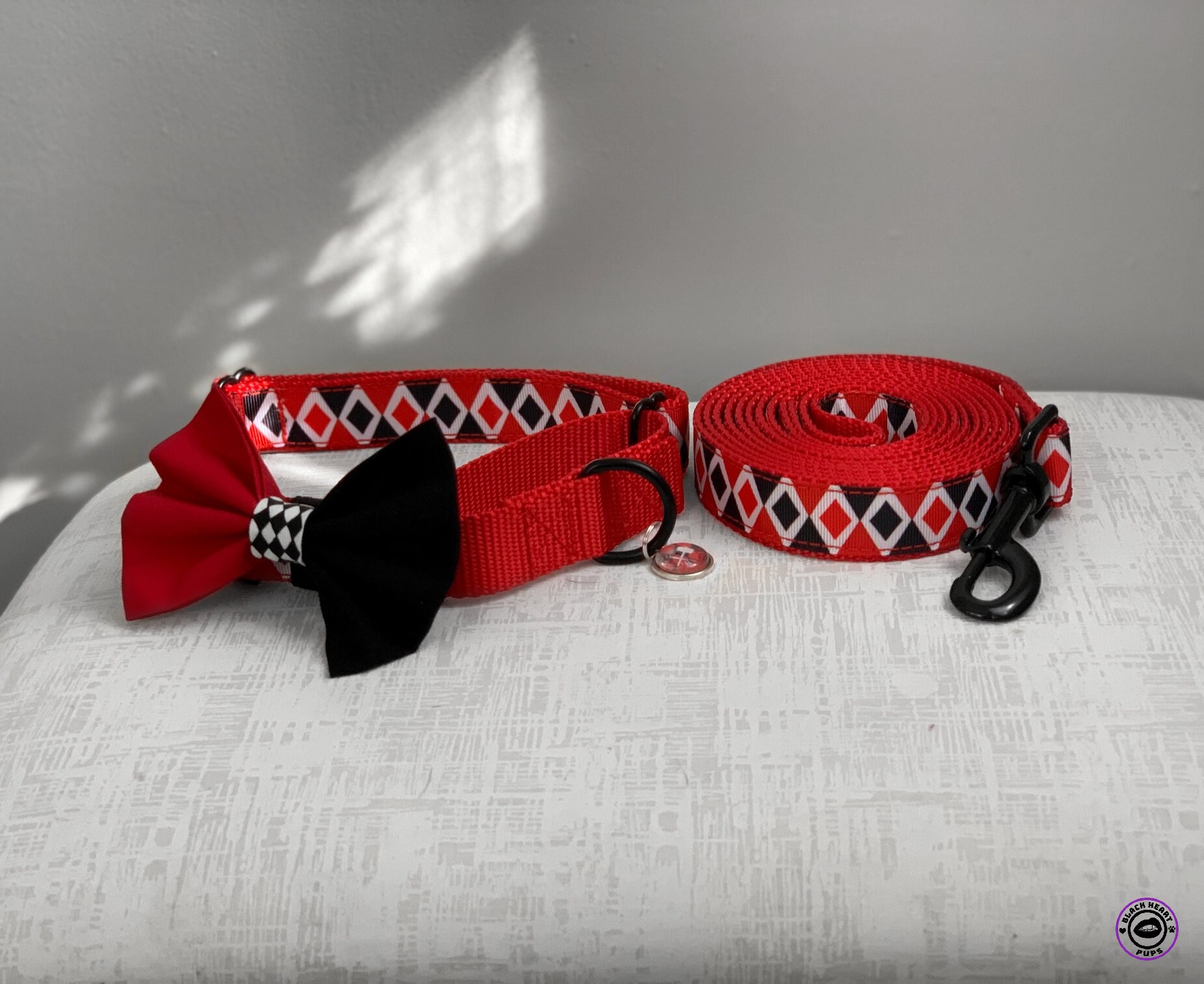 HARLEEN SET Red and Black Diamond Dog Collar and Leash Set Etsy