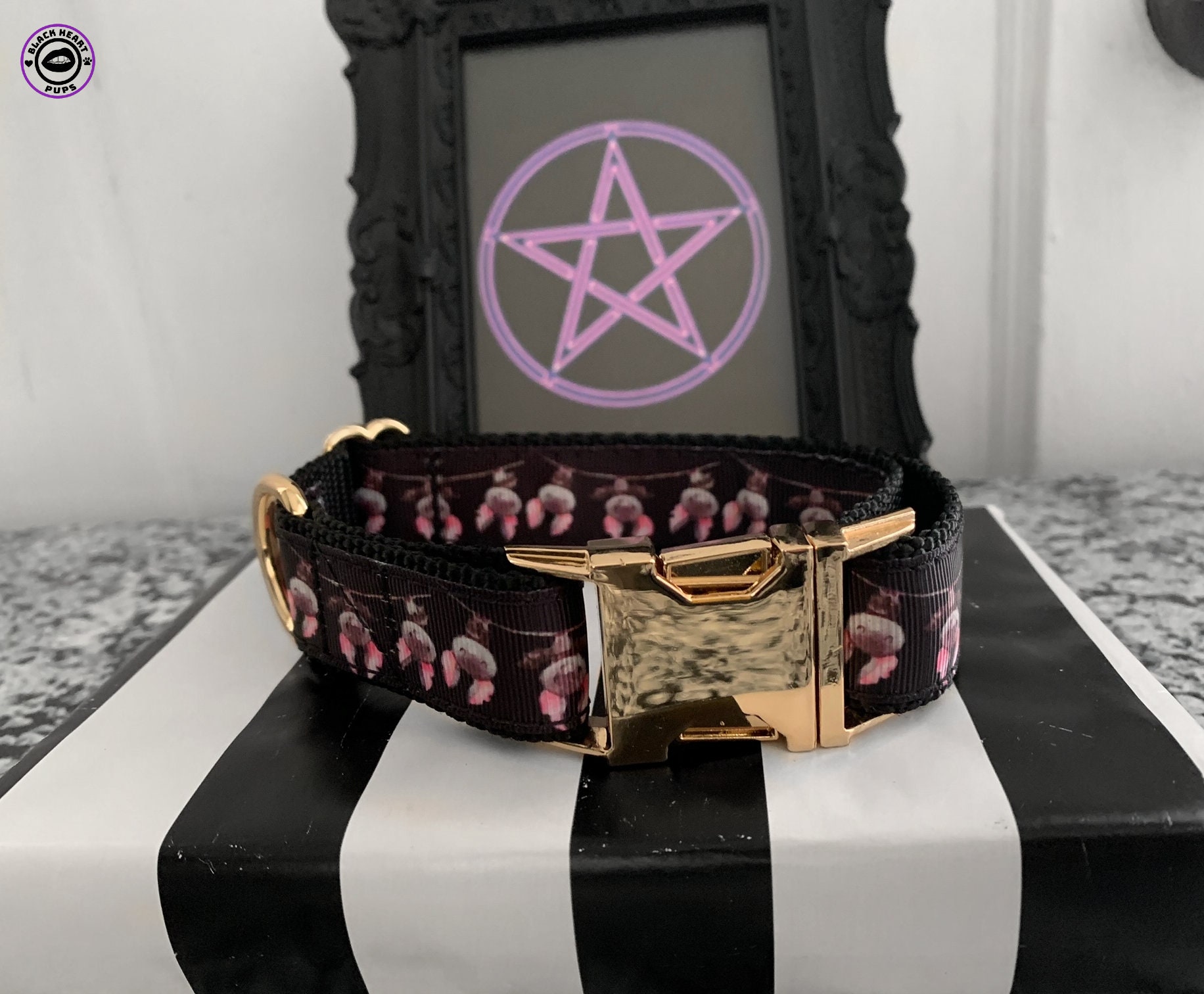 VLAD Bat Dog Collar Gothic Dog Collar Engraved Buckle Etsy India