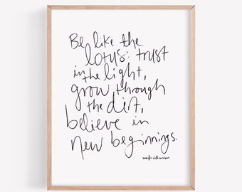 Lotus Poem Art Print: Hand Lettered Healing Poetry Wall Decor