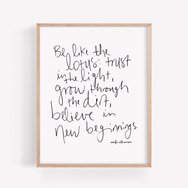 Be Like The Lotus Fine Art Print // Flower Poetry Wall Decor, Hand Lettered Artwork, Handwritten Poem Print, Healing Poetry Wall Decor