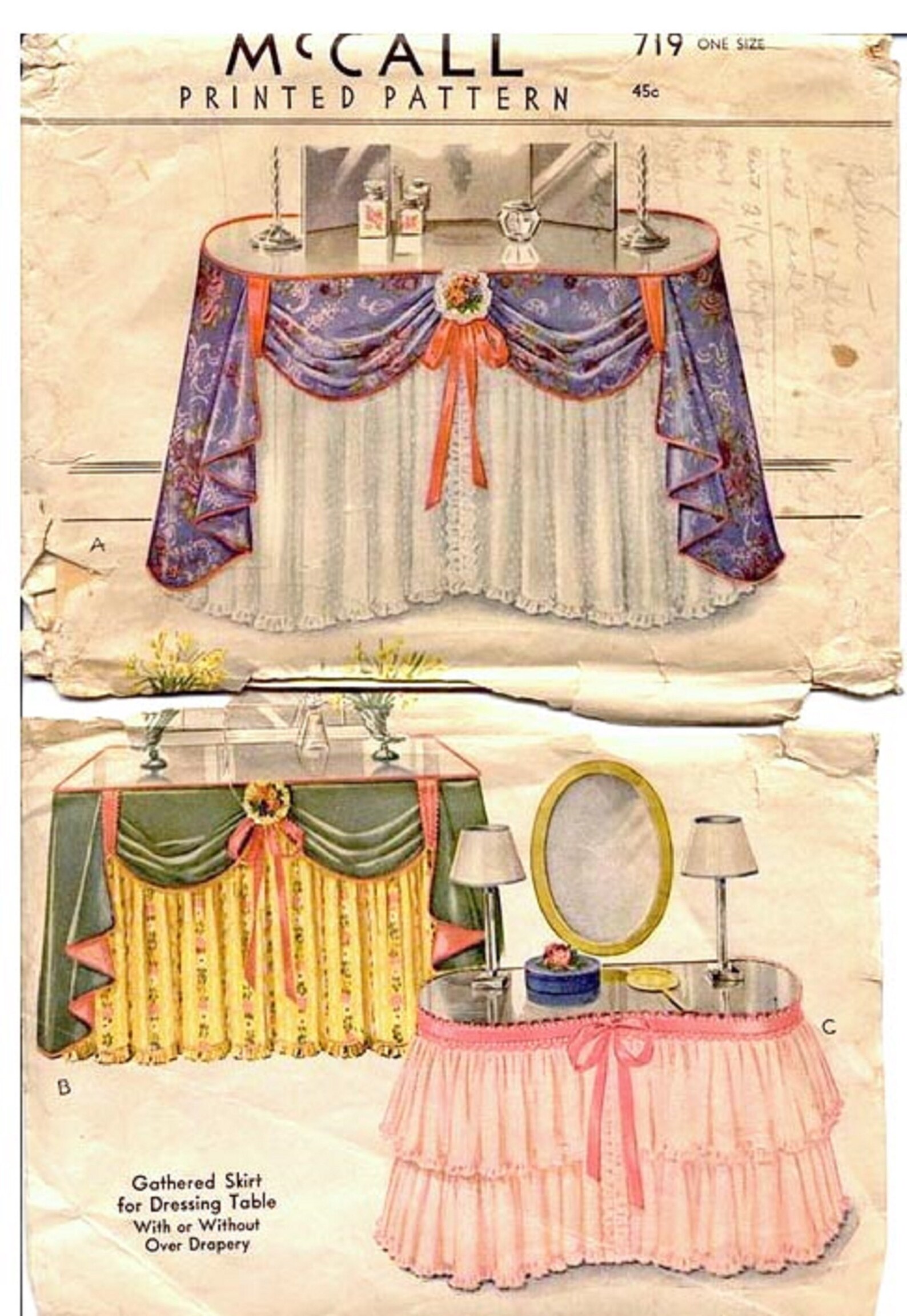 Vintage MCCALL 719 Dressing Table Skirt Sewing Pattern 1939 Etsy