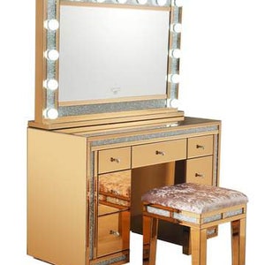 Athena and Iris Hollywood Mirrored Vanity desk | Mirror with Stool Combo | Gifts | Personalized Gifts | Makeup Mirror | Housewarming Gifts