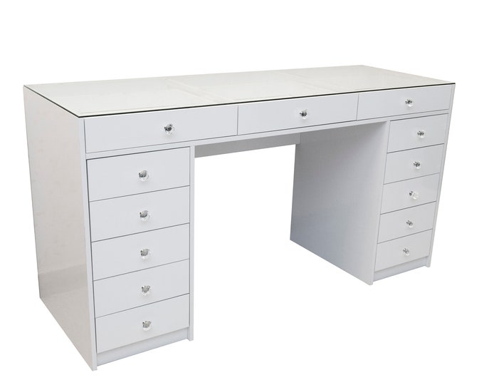 Vanity Glass Top Desk 59 Inch Etsy