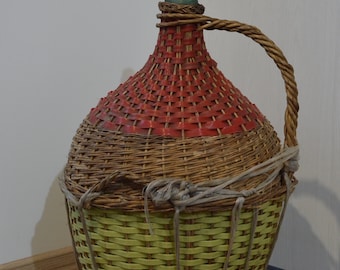 Vintage 30 Liters French Wicker Demijohn, French Wine Bottle, Farmhouse Decor, Country Decor, Vintage French Handwoven Wicker Wine Jug