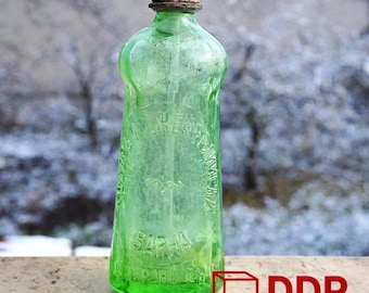 Antique Bulgarian Soda Siphon Bottle, Todor Dzheferliyski Varna, Early 20th Century Green Glass Seltzer, Original Head