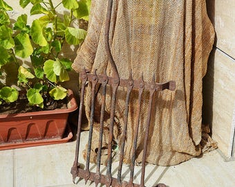 Antique 19th Hand Wrought Iron Grill, Antique Wrought Iron Handled Fireplace, Vintage Grill BBQ Grate Blacksmith Hand Forged